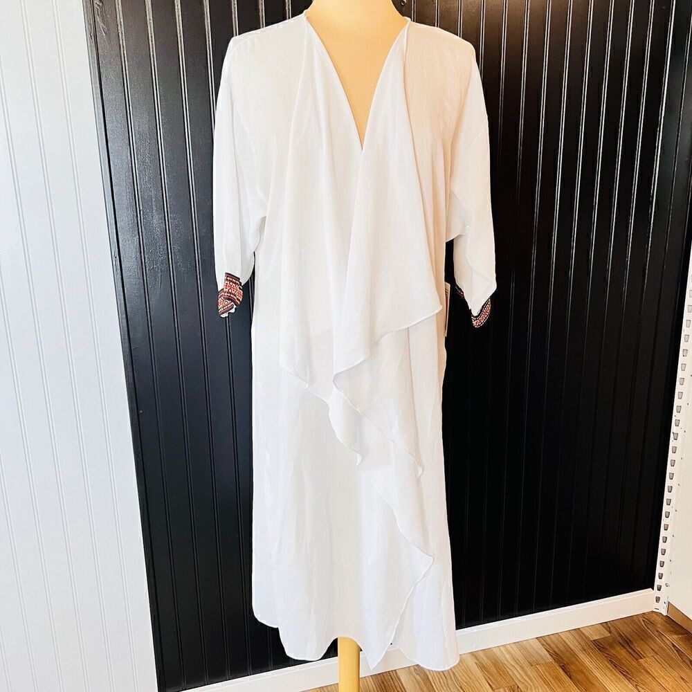 LuLaRoe Shirley Women's Kimono Sz M Solid White with Decorative Cuffs NWT 0115